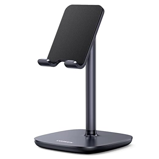 UGREEN Cell Phone Stand for Desk Adjustable Phone Stand Holder Compatible with iPhone 13 Pro Max 12 11 SE XS XR 8 Plus Samsung Galaxy Ultra Note S22 Aluminum Weighted Base Black