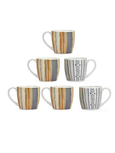Image of Clay Craft Fine Ceramic Striped Tea Cups /Mugs Set of 6-180 ml Each, Tea Cup Set of 6, Microwave & Dishwasher Safe, Mugs for Coffee, Cups Set of 6, Mug Set, Gift Set, Ideal for Gifting
