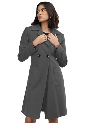Image of CHKOKKO Women Classic Long Winter Coat Double Breasted | Knee Length Design with a Sophisticated Spread Collar and Convenient Front Pockets for All Occasions