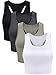 4 Stück Basic Crop Tank Tops Ärmelloses Racerback Crop Sport Baumwoll Top für Damen (Schwarz, Weiß, Grau, Olivgrün, Small)