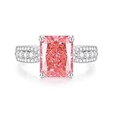 Tolldek Anillo solitario de platino 950, joyas auténticas, anillo de boda clásico con laboratorio creado Padparadscha Rose-Orange Rectangular, alianzas de boda con moissanite PT950, talla 61 (19,4)