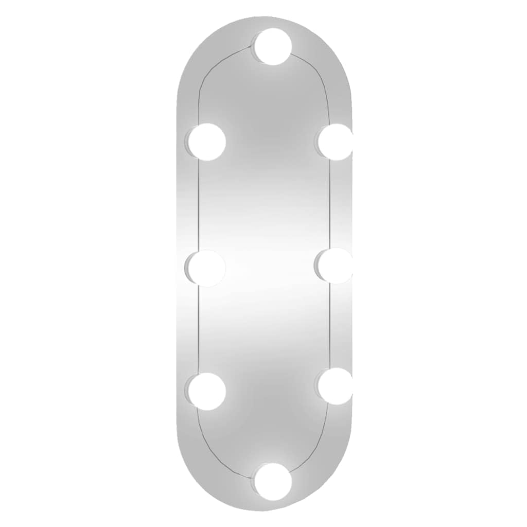 Specchio da parete con illuminazione a LED, 20 x 50 cm, forma ovale con porta USB, specchio decorativo per camera da letto, corridoio e bagno, argento