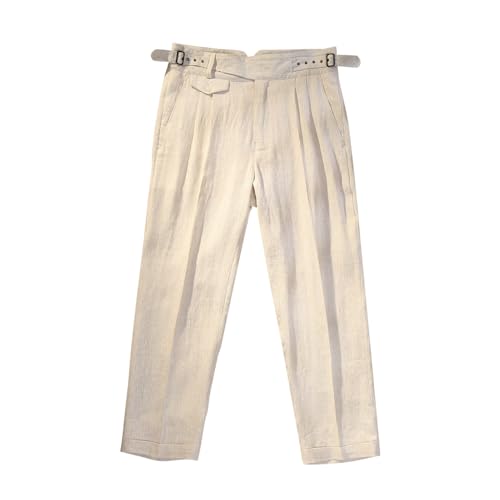 Summer Thin Pure Linen Fabric Gurkha Casual Pants Men's Tapered Slim Nine-Minute Pants Customizable - Main Image