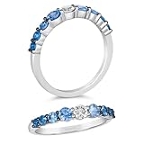 LE VIAN 1 Carat White and Blue Sapphire Classic Stackable Band Ring for Women in 14k White Gold Promise Anniversary Ring Size 10