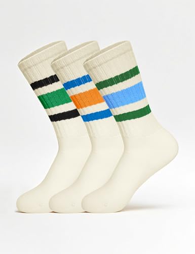 Retro Striped Cotton Crew Socks Elastic Cuff Unisex Athletic Breathable Slouch Sock for Women Men