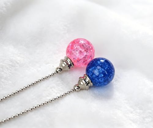 Image of 2pcs Crystal Ceiling Fan Pull Chain Ornament, 12 inch Ball Chain Pink & Blue Fan Light Pulls Decorative Extension with Connector, Sliver Chain