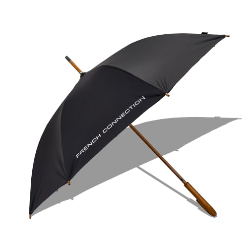 Stick Umbrella for Men & Women, 43.3 Inch Canopy, Lightweight Water Resistant with Curved Hook Handle, Full-Length Rain & Sun Protection, Black - FCGU