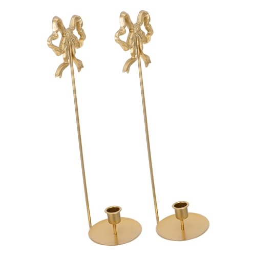 GLEAVI 2pcs French Vintage Bow Wrought Iron Candle Holders Wall Mounted Pillar Candle Sconces Decorative Iron Art Wall Hanging for Living Room Fireplace Home Decor