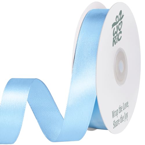 woric 20mm*50m Baby Blue Ribbon Blue Satin Gift Ribbons Light Blue Ribbon for Gift Wrapping Bows Crafting Wedding Baby Shower Christening Graduation Birthday Party