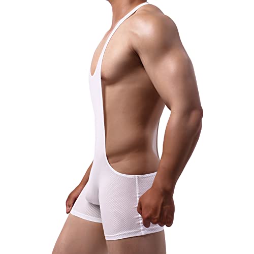 image for YUFEIDA Men's Athletic Supporters Mesh Breathable Bodysuit Wrestling L