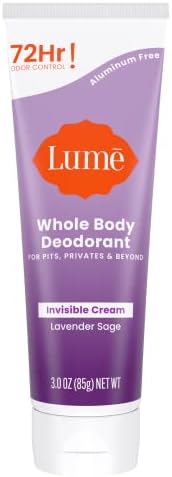 Lume Whole Body Deodorant - Invisible Cream Tube - 72 Hour Odor Control - Aluminum Free, Baking Soda Free, Skin Safe - 3.0 ounce (Lavender Sage)