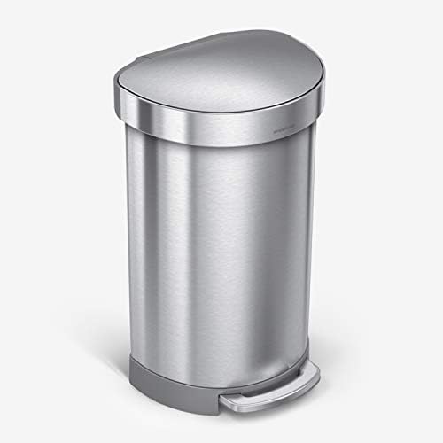 simplehuman CW2030 45L Semi-Round Kitchen Pedal Bin, Silent Soft Close Lid, Strong Wide Pedal, Fingerprint-Proof, Large Capacity, Brushed Stainless Steel, W 40.0cm x H 67.0cm x D 36.0cm