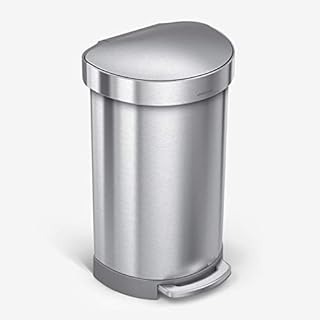 simplehuman CW2030 45L Semi-Round Kitchen Pedal Bin, Silent Soft Close Lid, Strong Wide Pedal, Fingerprint-Proof, Large Capacity, Brushed Stainless Steel, W 40.0cm x H 67.0cm x D 36.0cm
