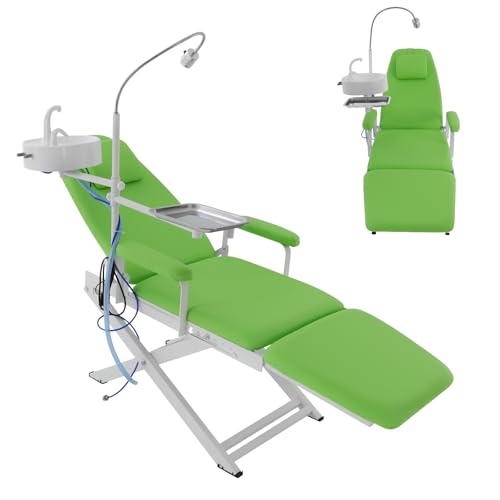 Portable Folding Mobile Dental Chair Dentist Chair with LED Light Adjustable Height Medical Chair 330lbs Capacity with 360 Rotating Arm for Clinic Hospital Medical Treatment Home Salon (Green)