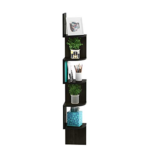 Furinno Rossi Wall Mount Floating Corner Shelf, 5-Tier Radial, Espresso #TOP5