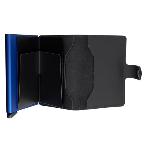 Image of SECRID Mini Wallet, Genuine Matte Leather, RFID Protection, Holds up to 12 Cards (Black Blue MM, BK /BL)