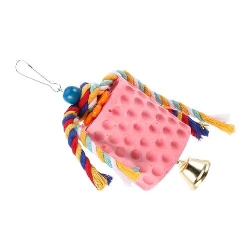 BUGUUYO Parrot Chew Stone with Bell Interactive Foraging for Budgies Parrots Promotes Beak Engaging Bird Cage Hanging for Teeth Grinding and Playful Behavior