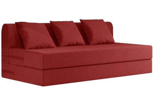 Image of Rosebell Lightweight Three-Person Sofa Cum Bed Jute Fabric- Washable Cover- Including 3 Cushion - Size 5' X 6' Ft | Color - Red | Perfect for Home & Office