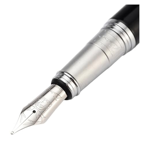 Stylo plume calligraphie KLVN pointe fine courbée encre noire capuchon or argent