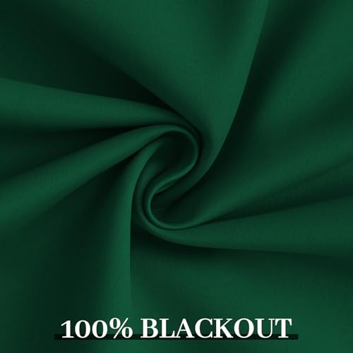Yakamok 100% Blackout Curtains Dark Green Room Darkening Thermal Insulated with 2 Thick Layers-Hunter Green Window Drapes Set of 2 Panels for Bedroom Living Room 52 Inches by 96 Inches Length