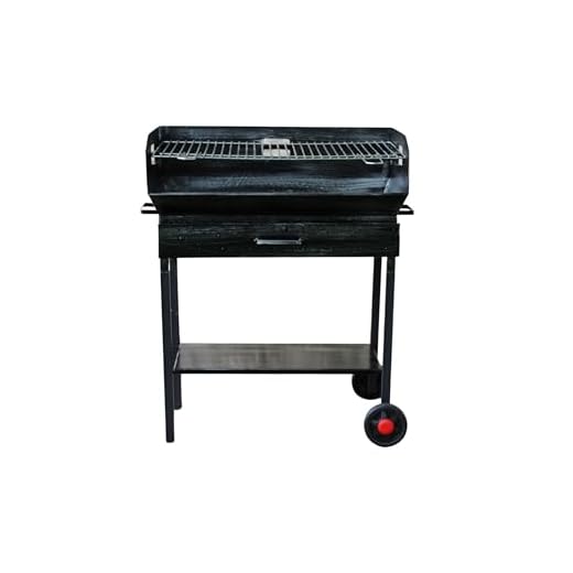 Barbecue a Legna e Carbonella in Ferro, con Ruote, Regolabile su 2 Altezze, Griglia in Acciaio, Ripiano poggia utensili (60x38 cm)