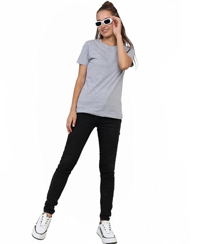 Image of Round Neck T-Shirt Top for Women | Combed Bio-Washed Ring Spun Cotton | Plain | Short Sleeves