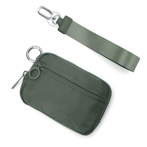 Image of The Iris Wallet Zipper Mini Coin Purse Keychain ID Holder Wallet | Zip Card Case with ID Window Purses for Women Mini Portable Keychain Wallet,Olive Green with Lanyard