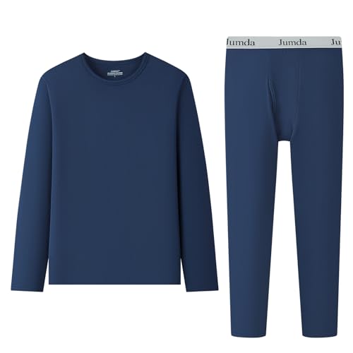 Jumda Thermal Underwear Set for Men Fleece Lined Long Johns Long Sleeve Base Layer Top & Bottom,Moisture Wicking Anti Odor for Cold Weather (Navy Blue, XXL)