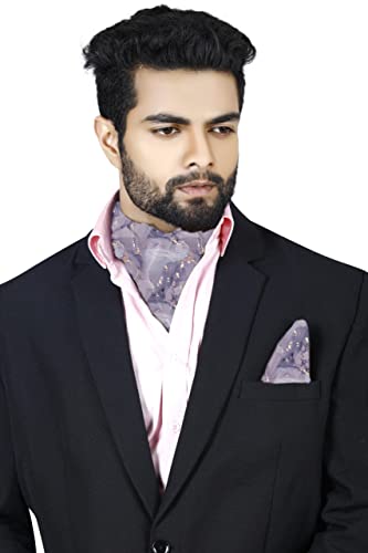 Image of BLACKSMITH Jacquard Microfiber Neckwear Ascot and Matching Pocket Square Set for Men