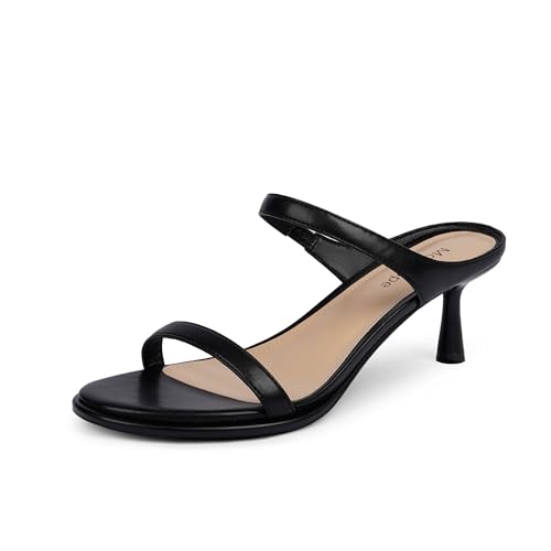 Image of Modatope Two Strap Heeled Sandals for Women Kitten Heel Rounded Toe Heels Women Slip on Open Toe Sandals