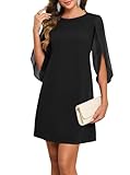 MISSJOY Women's Vintage Church Flutter Sleeve Chiffon Dress Elegant Formal Club Date Night Cocktail Party Dresses Black Large