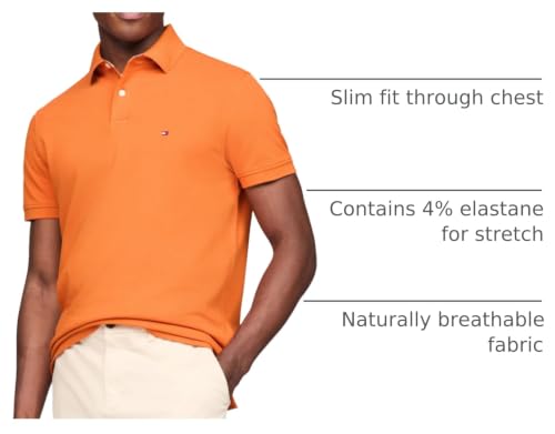 Image of Tommy Hilfiger Men's Short Sleeve Polo Shirts in Slim Fit with Stretch and Organic Pique Cotton