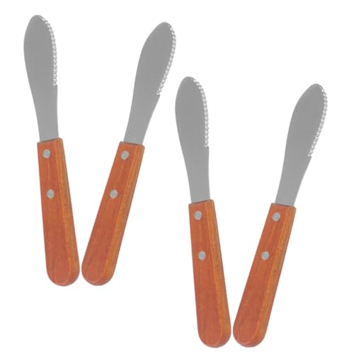 PHENOFICE Juego de 4 Cuchillos de Cocina para Queso Mango de Madera, Acero Inoxidable, Corte Preciso Entornos Profesionales y Cocinas Domésticas
