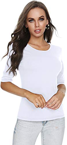 RightPerson Women's Basic Half Sleeve Round Neck T-Shirt Stretchy Casual Cotton Tops4