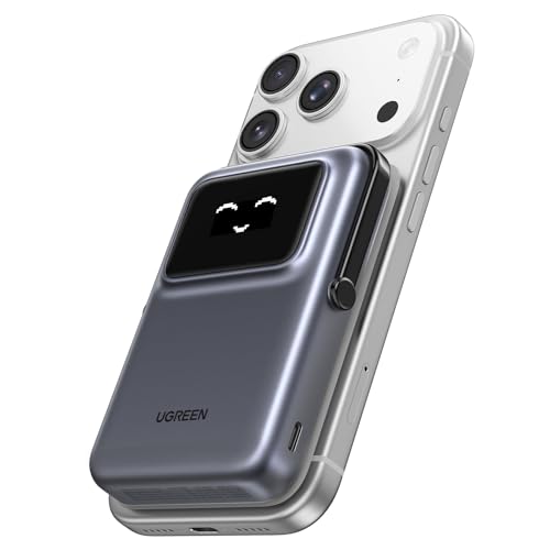 UGREEN Uno Batterie Externe 10000mAh 20W Emoji Affichage Support Pliable Compatible avec MagSafe iPhone 17 16 15 14 13 12 Air Plus Pro Max Power Bank Induction USB C...