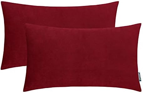 HWY 50 Dark Wine Red Burgundy Lumbar Throw Pillows Covers Set 12x20 Inch for Couch Sofa Living Room Bed, Velvet Soft Cozy Solid Decorative Rectangular Throw Pillow Case Cushion Cover Pack of 2
