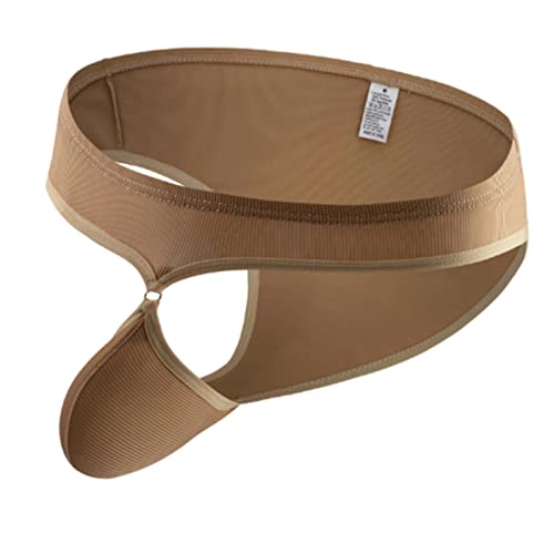 OVLAJ Panties Herren 2Pcs Männer Hohl -Out -Halb -Beutel Unterwäsche -Slips Durch Atmungsaktive Männer Dessous Bulge Beutel Unter -Pack -Shorts Feste Höschen-Brown,M