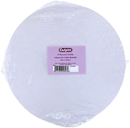 Culpitt White Masonite Cake Board, Strong Round Cake Board, Cake Drum, 4mm Thick, Pack of 5 - 203mm, 8 Inch Round