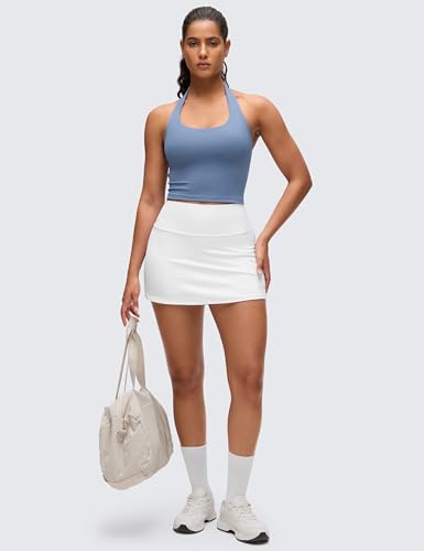 Image of CRZ YOGA Butterluxe Halter Crop Tank Tops | Light Support, Removable Pads, Yoga, Extremely Soft, Open Back, Longline Sports Bras for Women