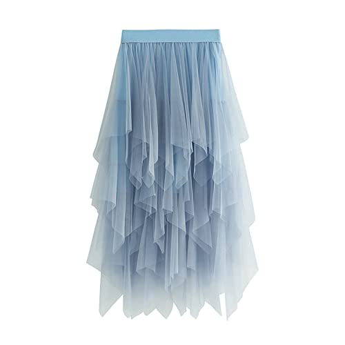 Women Mesh Midi Skirt Multilayer Pleated High Waist Lace Ballet Prom Party Tulle Tutu A-line Long Skirts3