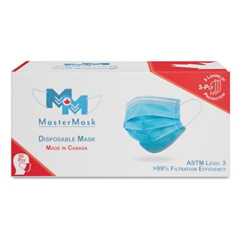 Disposable Face Masks - Made in Canada - Pack of 50 Masks - 3 Layers of Protection (3 Ply) - ASTM Level 3 Cover