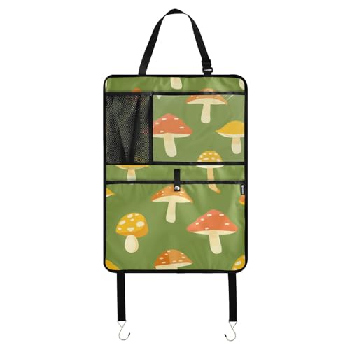 Protector de coche con diseño de hongos coloridos verdes con tablet para organizar el asiento trasero del coche