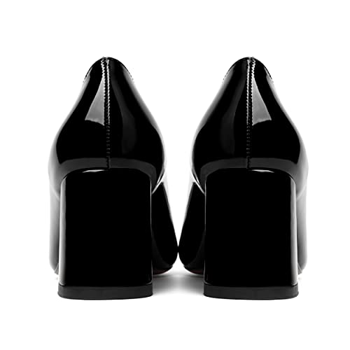 SHOWFOREST Womens Slip On Dress Pointed Toe Patent Evening Chunky Mid Heel Pumps Shoes 2.5 Inch4