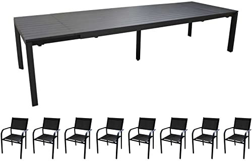 Offre table extensible 220/280/340 x 106 Graphite Elena II + 8 fauteuils Duca ameublement jardin