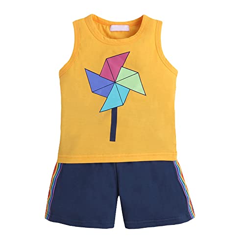 Image of Hopscotch Boys Graphic Print Vest And Shorts Set In Orange