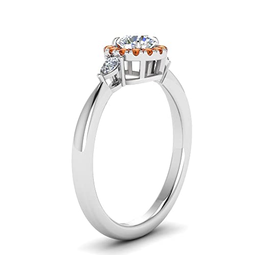 Image of Sterling Silver Sapphire & CZ Diamond Halo Engagement Ring with Pear Accent, Round Shape, Wedding & Everyday Jewelry for Women, US Sizes 4-12