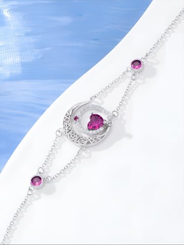 Image of Dorunmo 925 Sterling Silver Moon Heart Birthstone Anklet Bracelets for Women Best Mother's Day Birthday Jewelry for Wife Girlfriend Mom Her