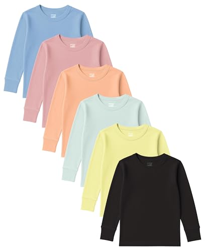 Girls Long Sleeve Performance Tops | All Season Natural Cotton Stretch Color T Shirts | Multi Packs Colors