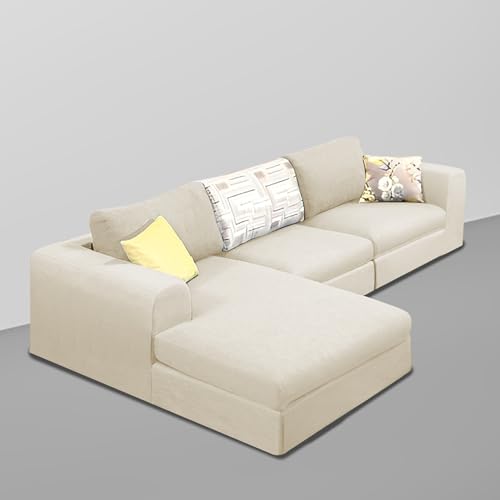 Image of Koza LHS 4 Seater L Shape Sofa Set with Center Table for Living Room (Cream Fabric) Premium Fabric Sofa