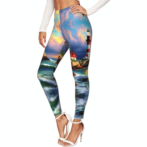 Leggings de compresión suave de mujer mallas deportivas de pintura de diamantes Lighthouse